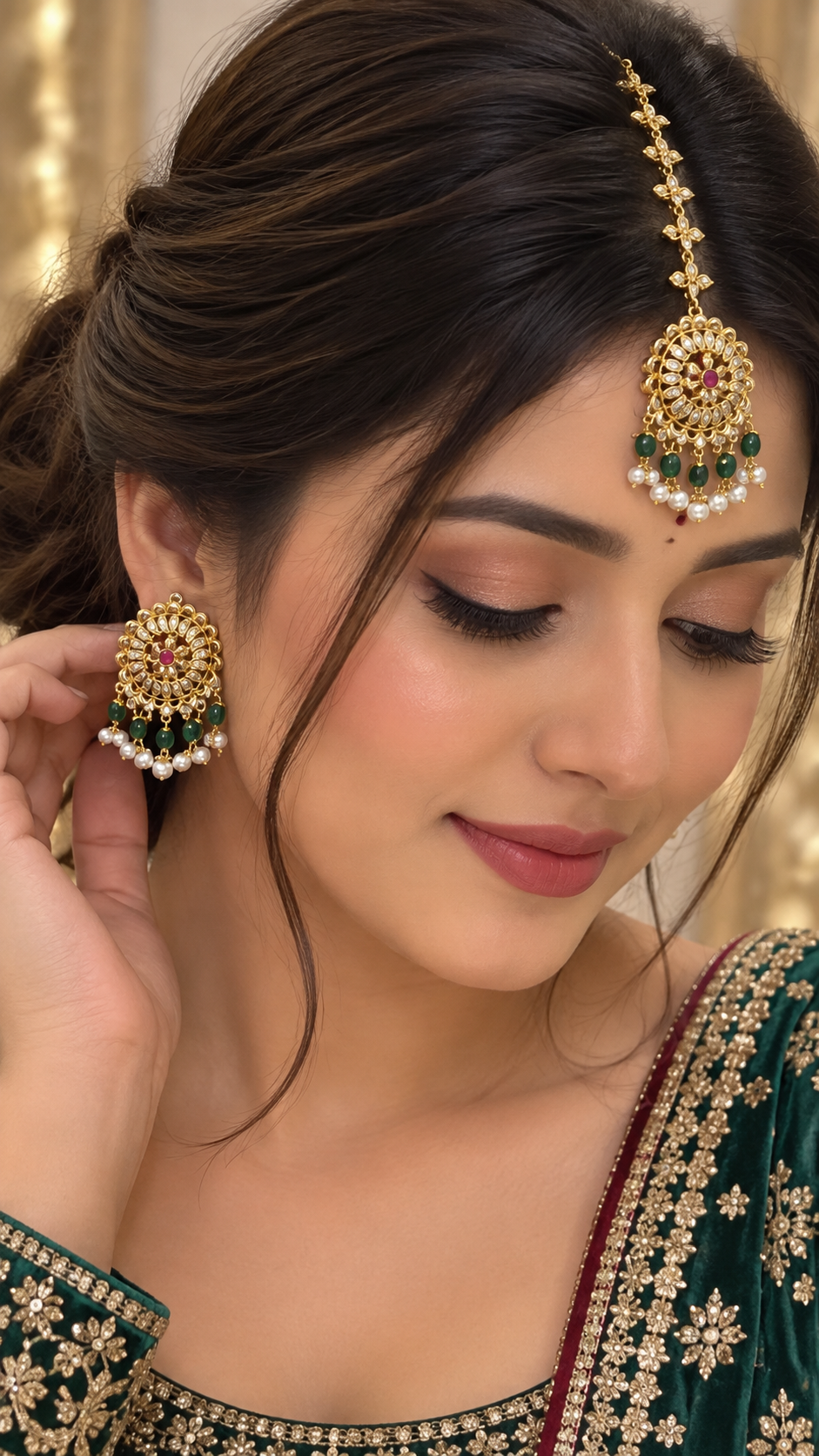 Ruby Floral Tikka & Earrings Set