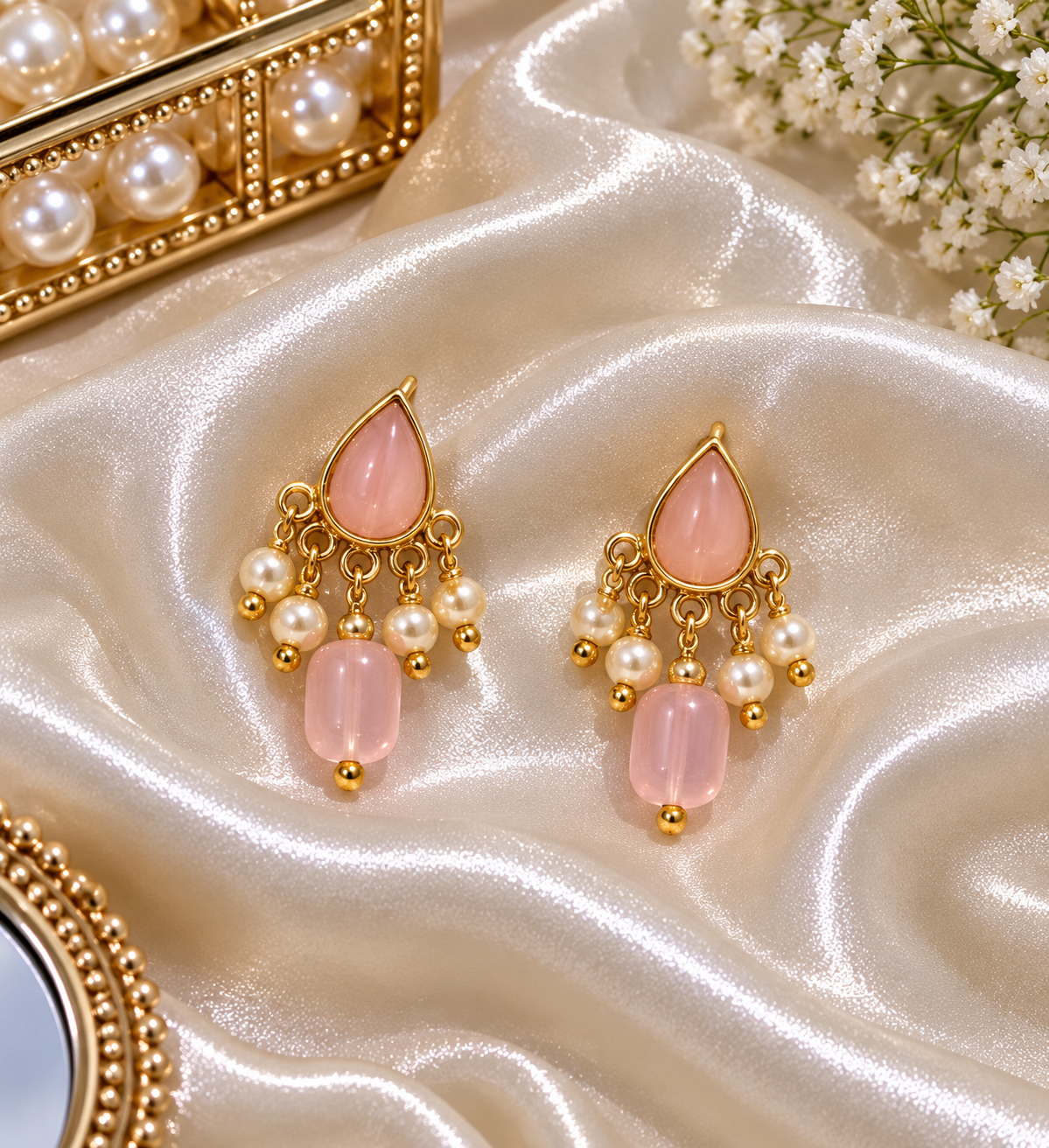 Pink Pearl Drop Earrings
