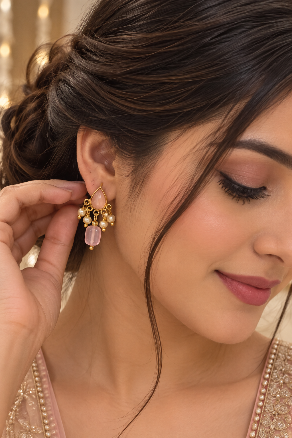 Pink Pearl Drop Earrings