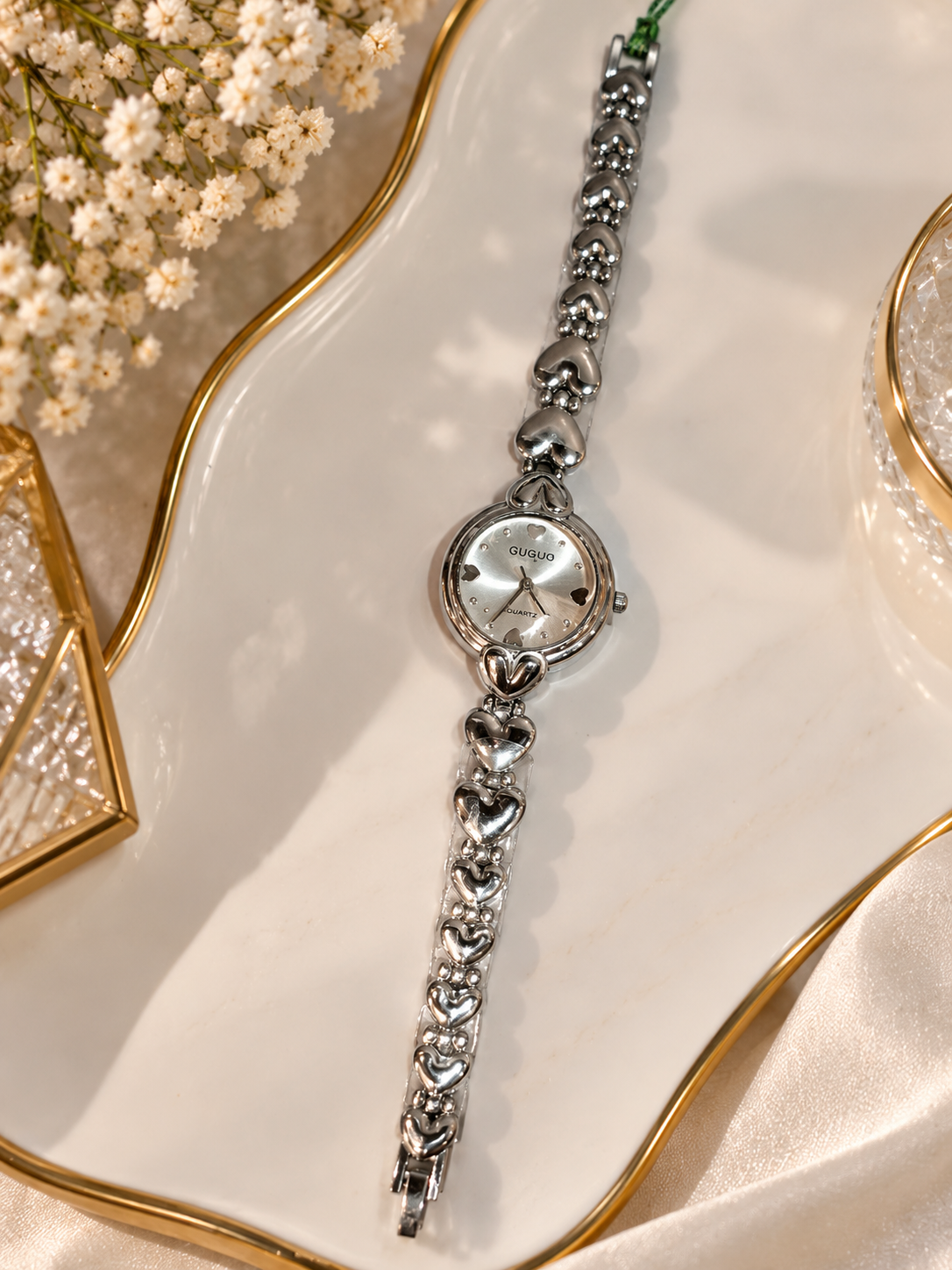 Premium Silver Heart Design Bracelet Watch