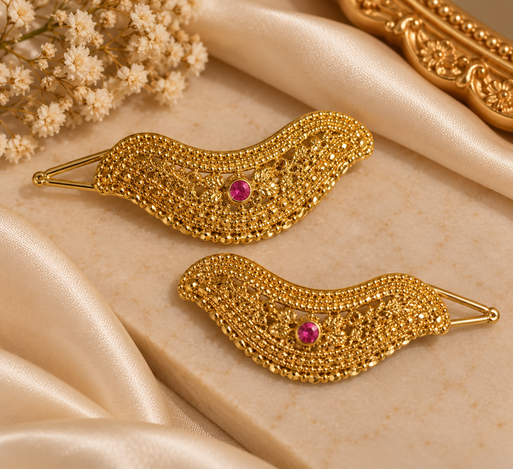 Premium Golden Polish Hair Pin Set with Pink Stone Detailing