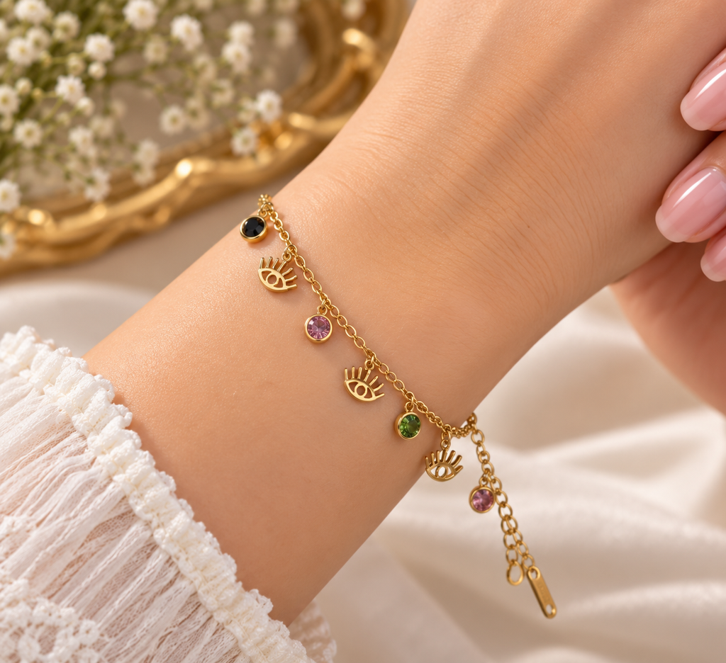 Premium Golden Evil Eye Charm Bracelet - Multicolour Collection