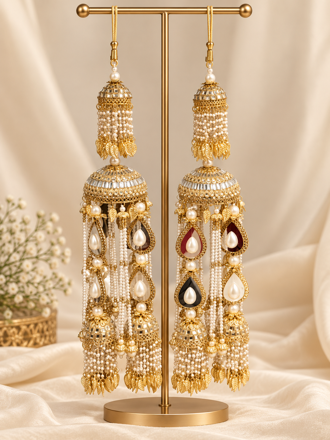 Premium Traditional Bridal Kaleere - Gold Polish with Pearl & Multicolour detailing