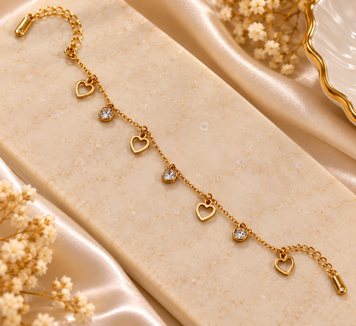 Premium Golden Heart & Sparkle Bracelet