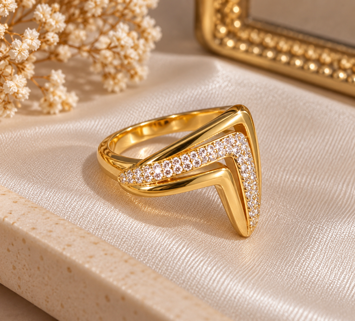 Premium Golden V-Shaped Ring