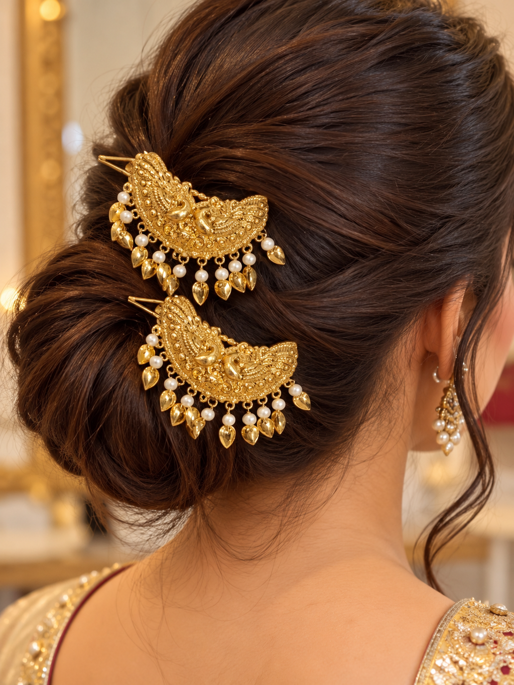 Premium Golden Peacock-Style Hair Pins