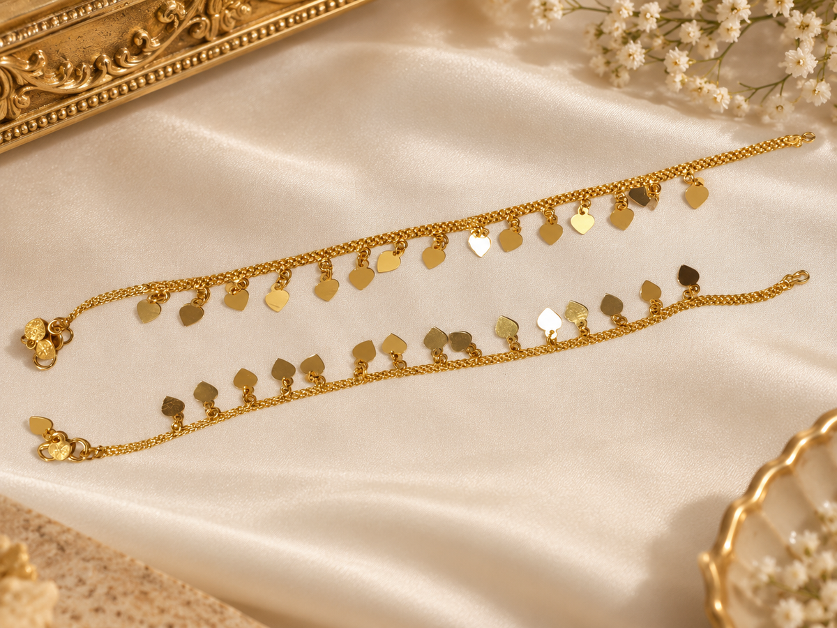 Elegant Gold-Colour Heart Charm Anklets (Payal)