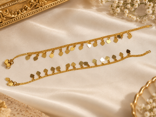 Elegant Gold-Colour Heart Charm Anklets (Payal)