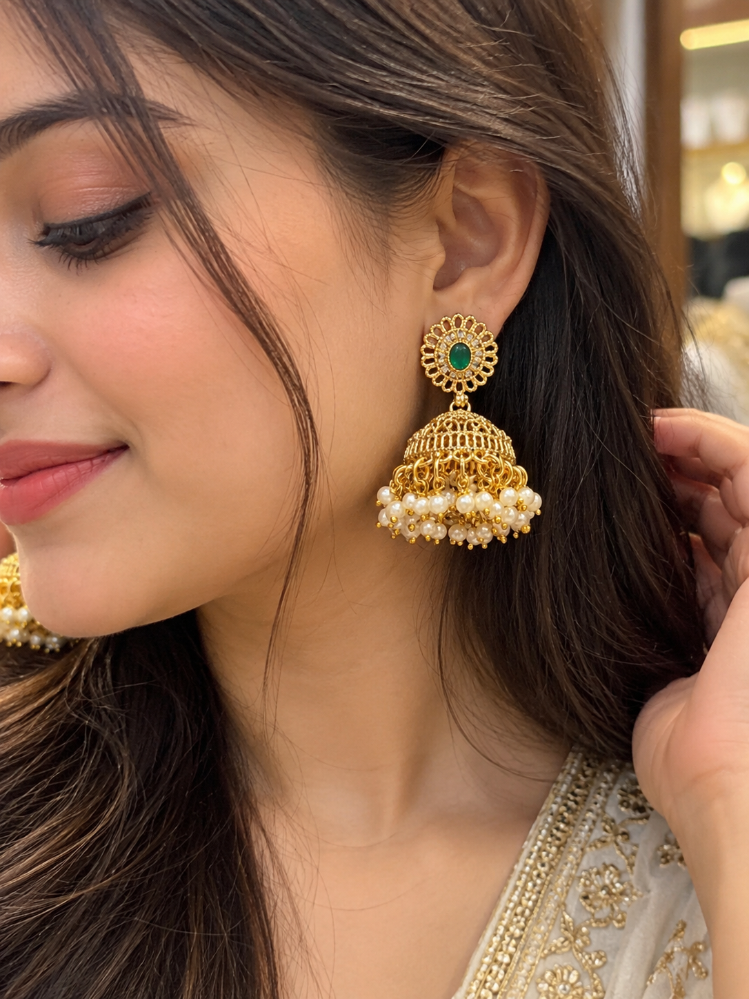 Golden Jhumki Earrings