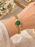 Premium Golden Bracelet Watch with Emerald Green Dial