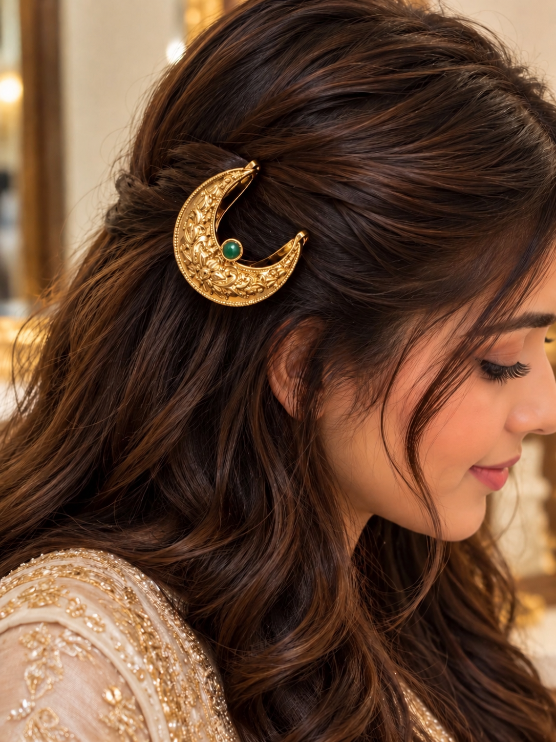 Premium Golden Crescent Hair Pin-Elegant Traditional Design