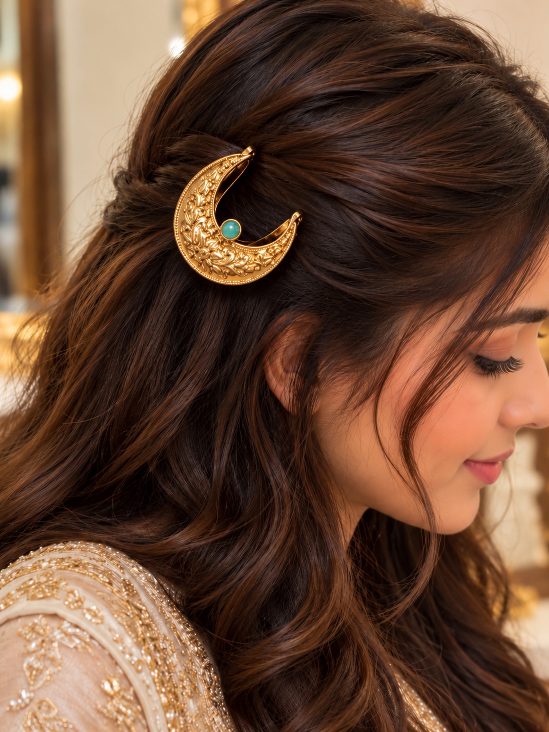 Premium Golden Crescent Hair Pin-Elegant Traditional Design