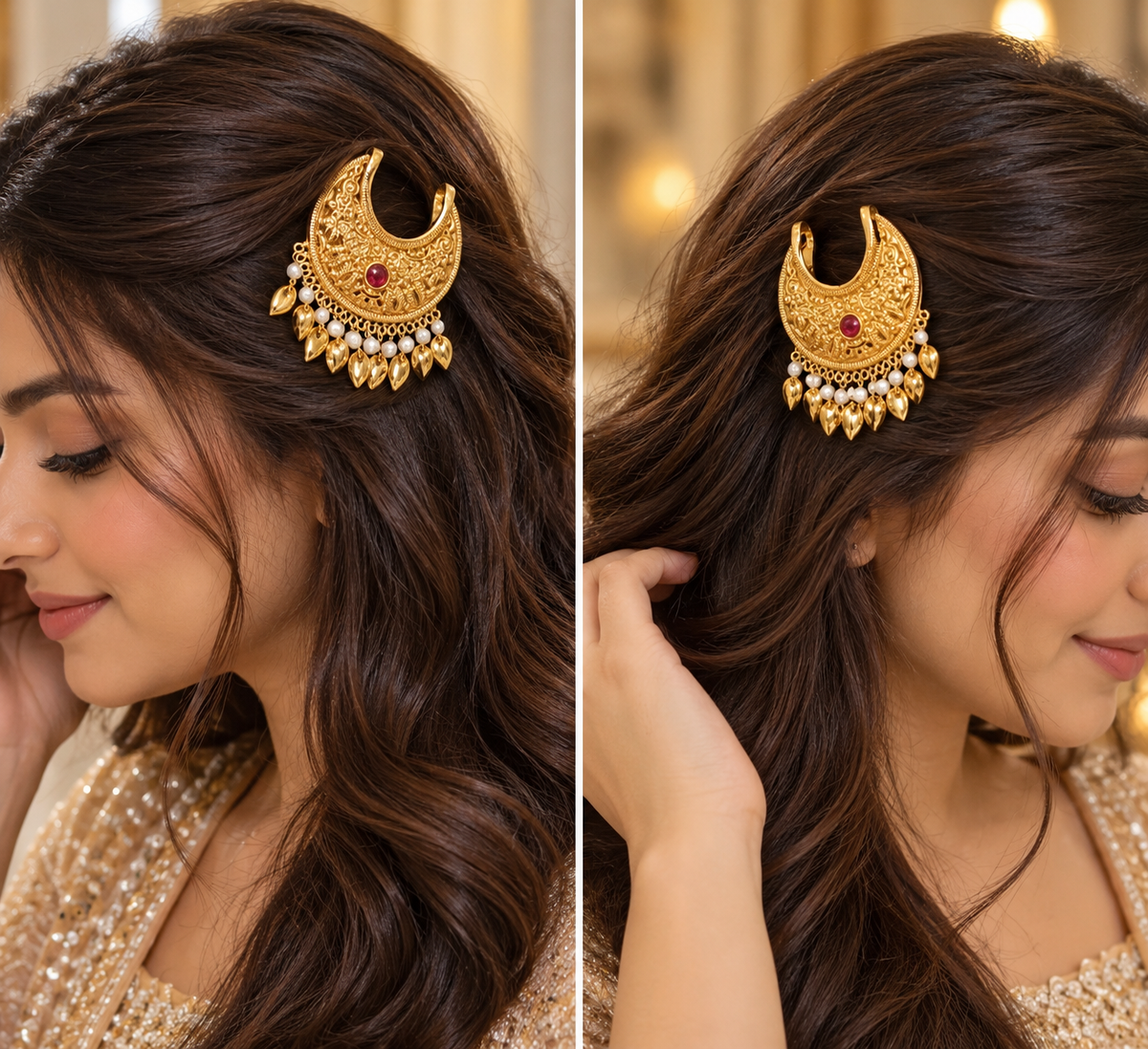 Premium Golden Crescent Hair Accessory - Royal Traditional Elegance