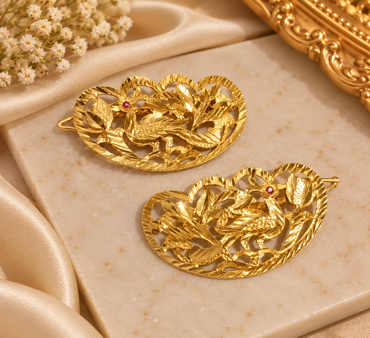 Premium Golden Floral Bird Design Hair Pins