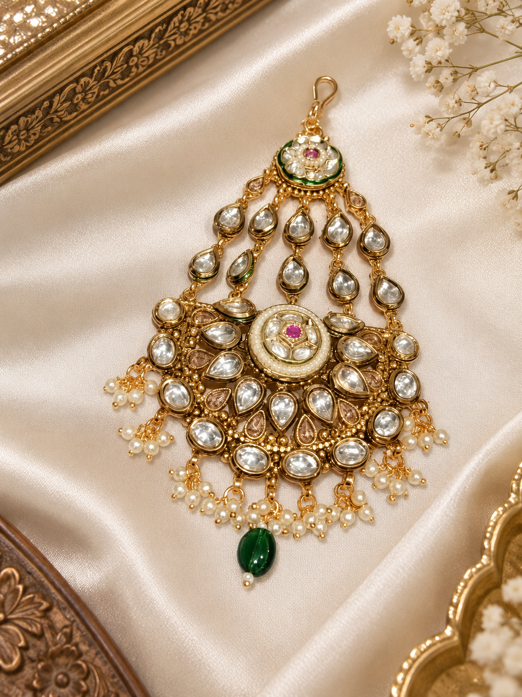 Premium Royal Kundan Passa - Green & Golden Collection