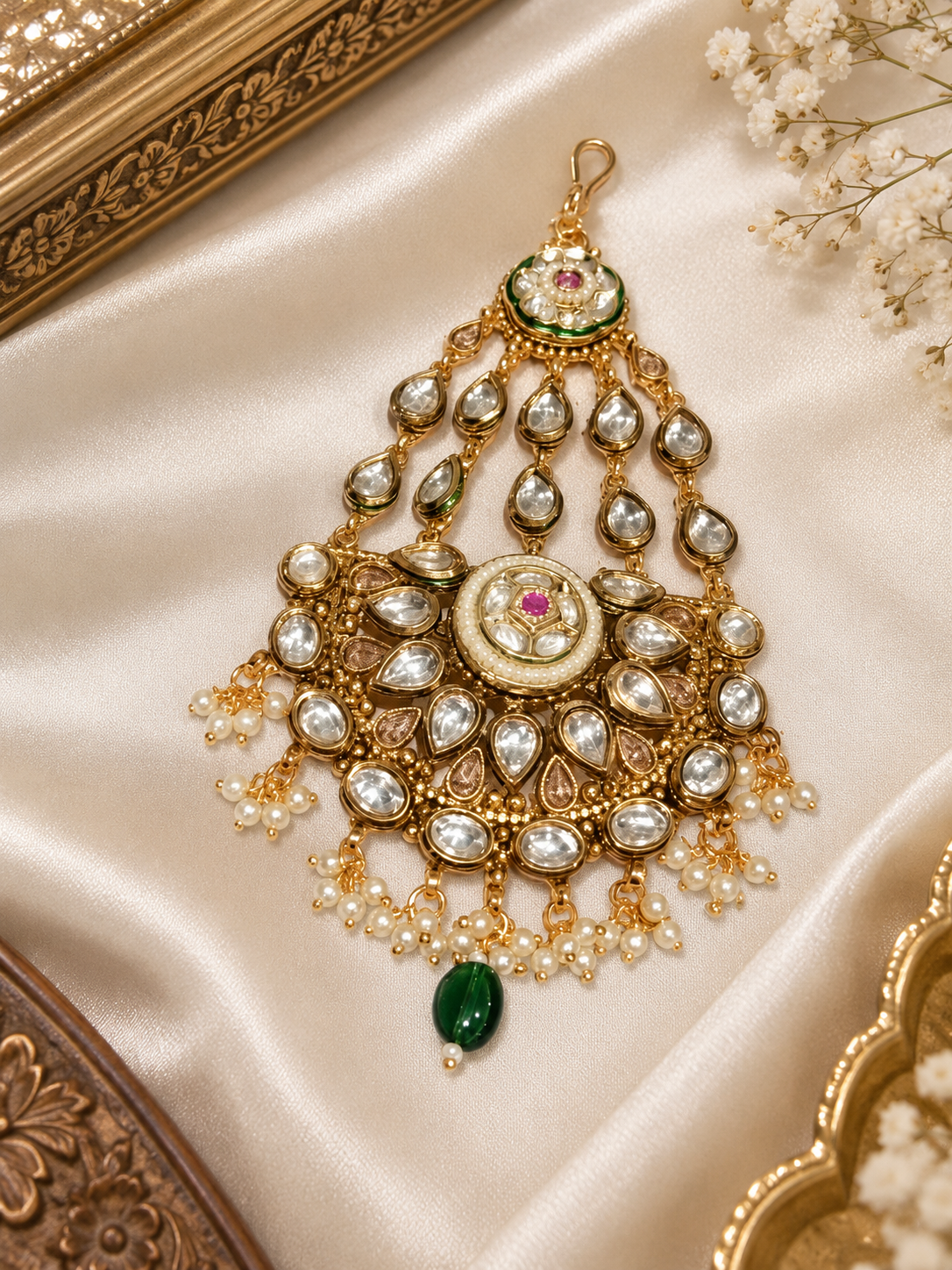 Premium Royal Kundan Passa - Green & Golden Collection