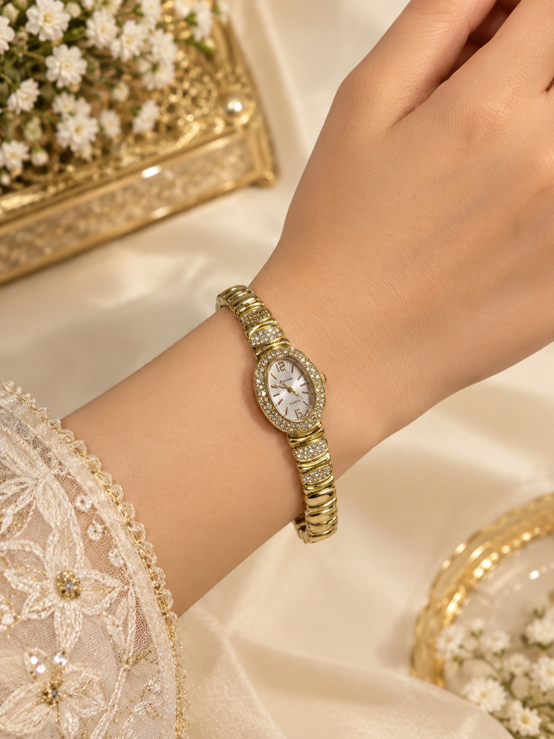 Premium Gold-Colour  Oval Dial Bracelet Watch