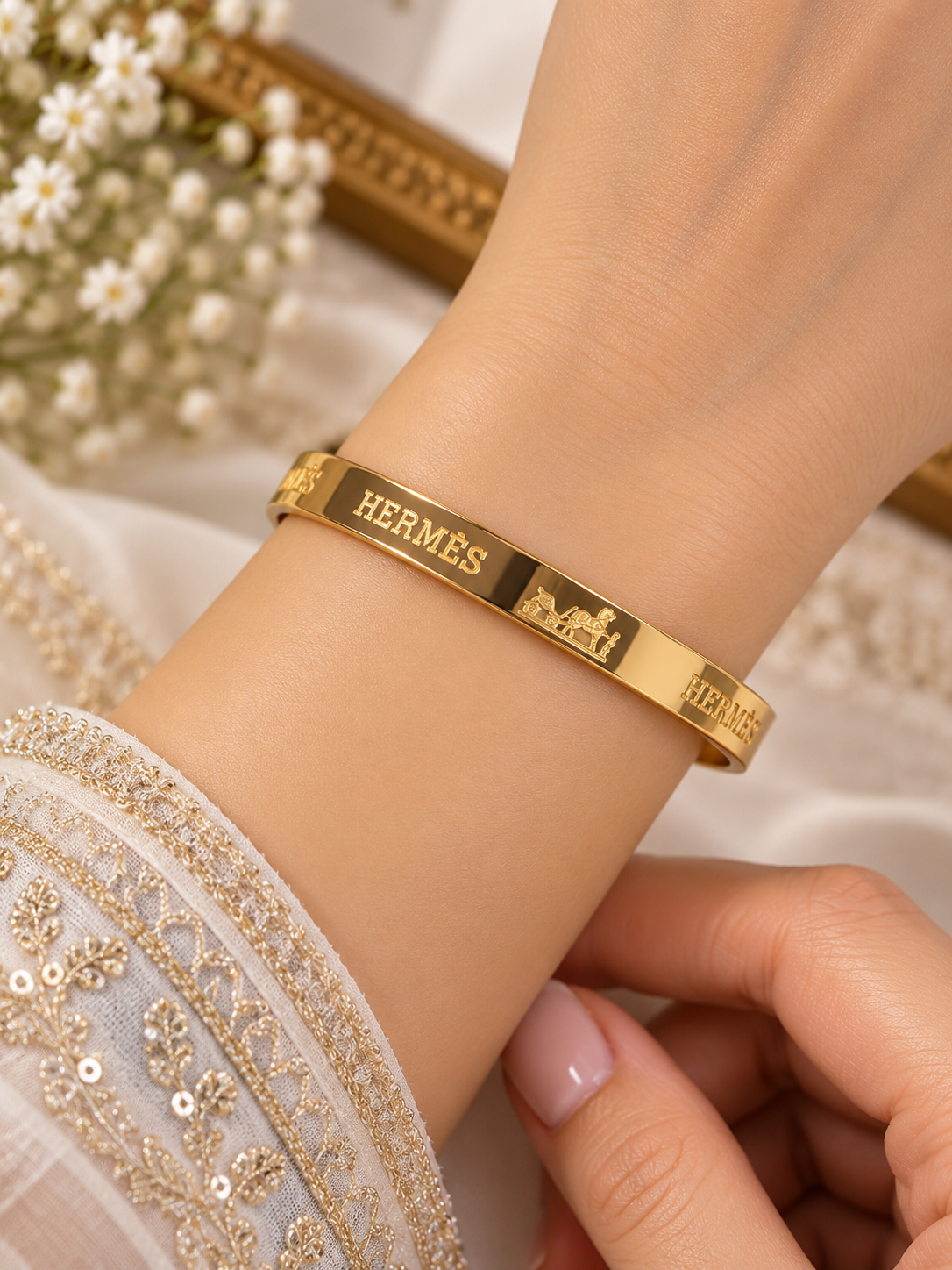Premium Golden Luxury Logo Kada Bracelet