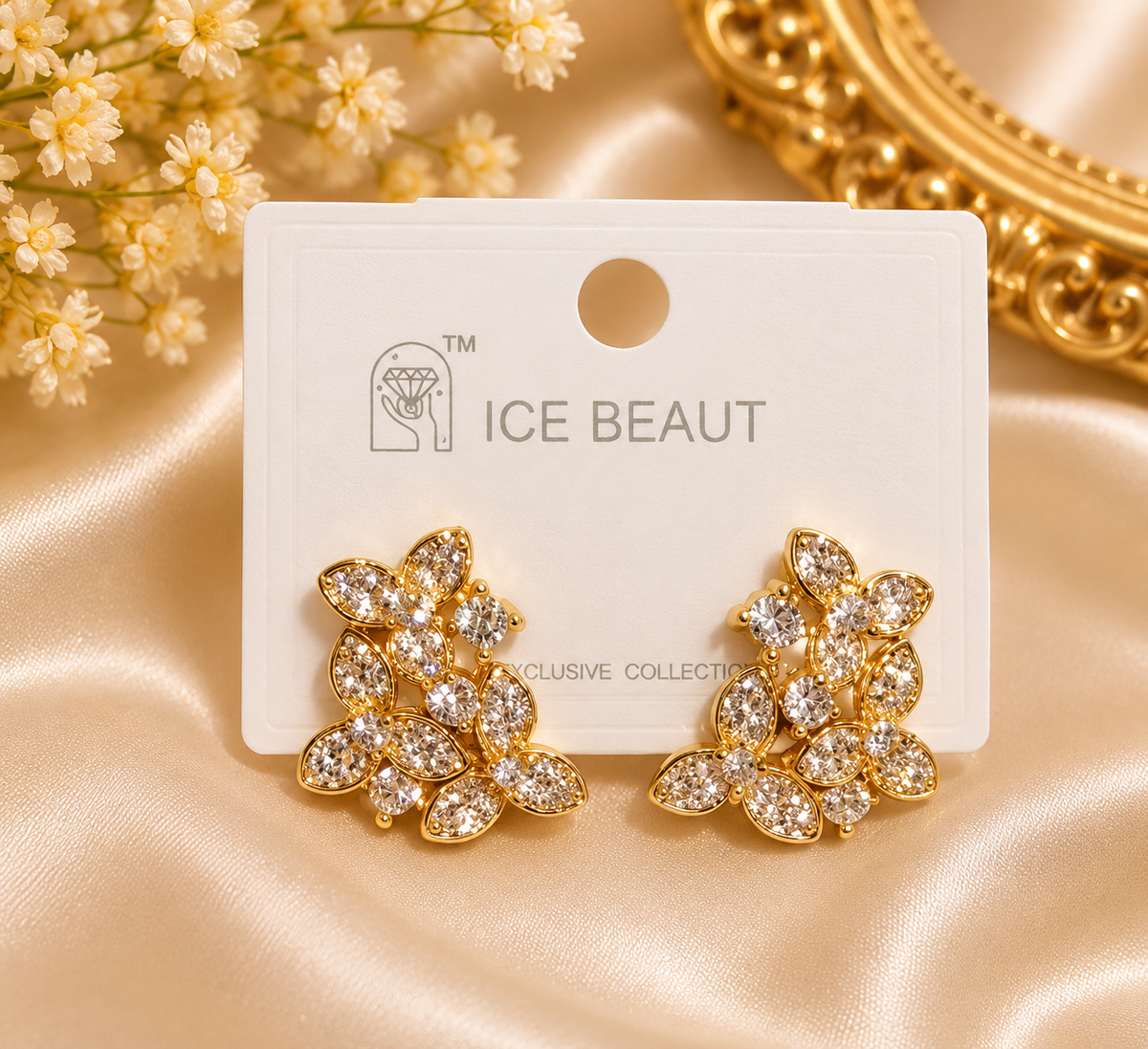 Premium Gold Floral Cluster Earrings