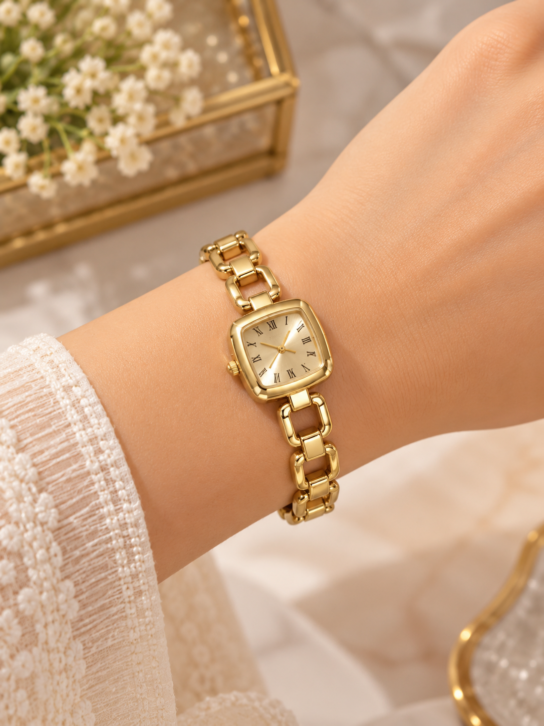 Premium Golden Square Dial Bracelet Watch