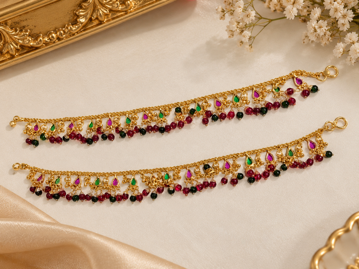 Traditional Gold-Colour Multicolour Bridal Anklets (Payal)