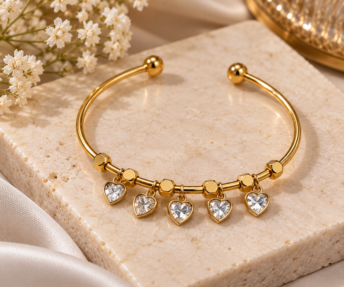 Premium Golden Heart Charm Kada Bracelet