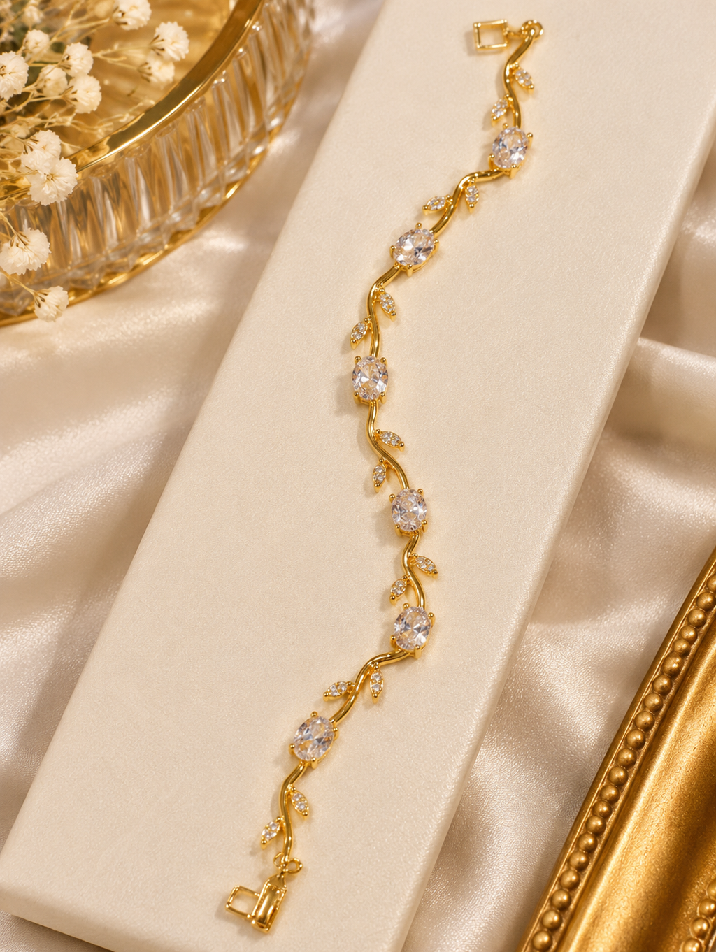Golden Bracelet with Sparkling White Stones