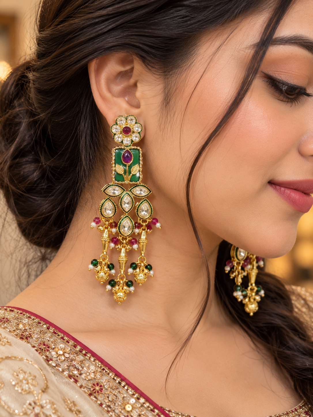 Premium Green Meenakari Earrings - Royal Bridal Collection