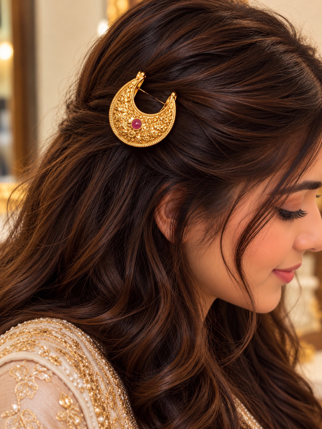 Premium Golden Crescent Hair Pin-Elegant Traditional Design
