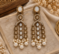 Premium Antique Kundan Pearl Drop Earrings - Royal Collection