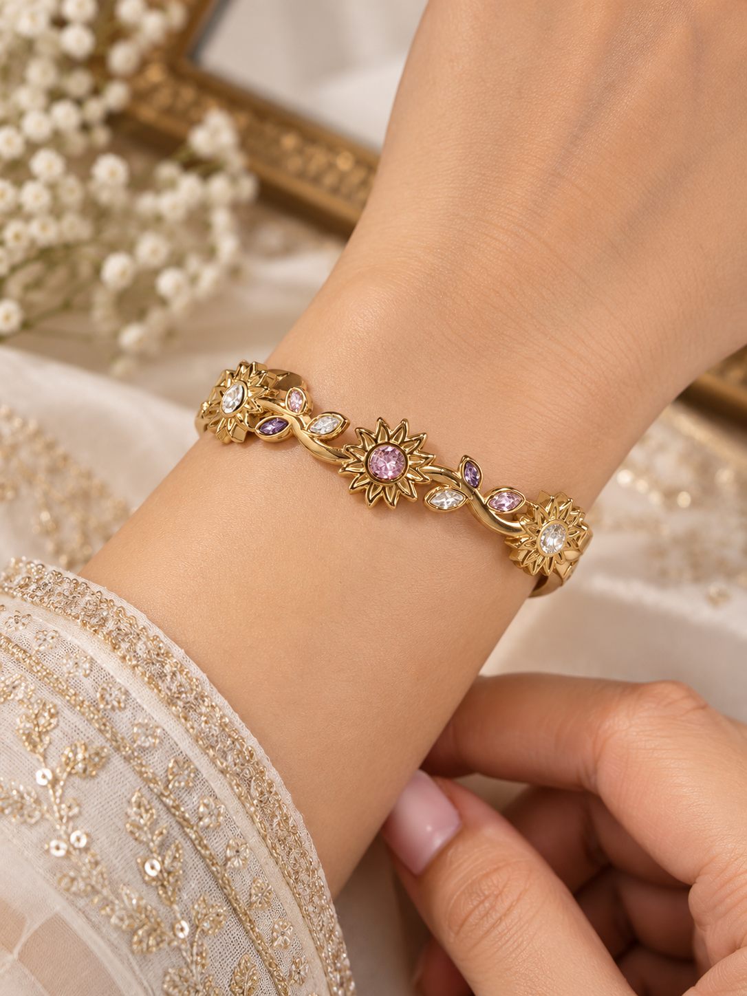 Premium Golden Floral Kada Bracelet