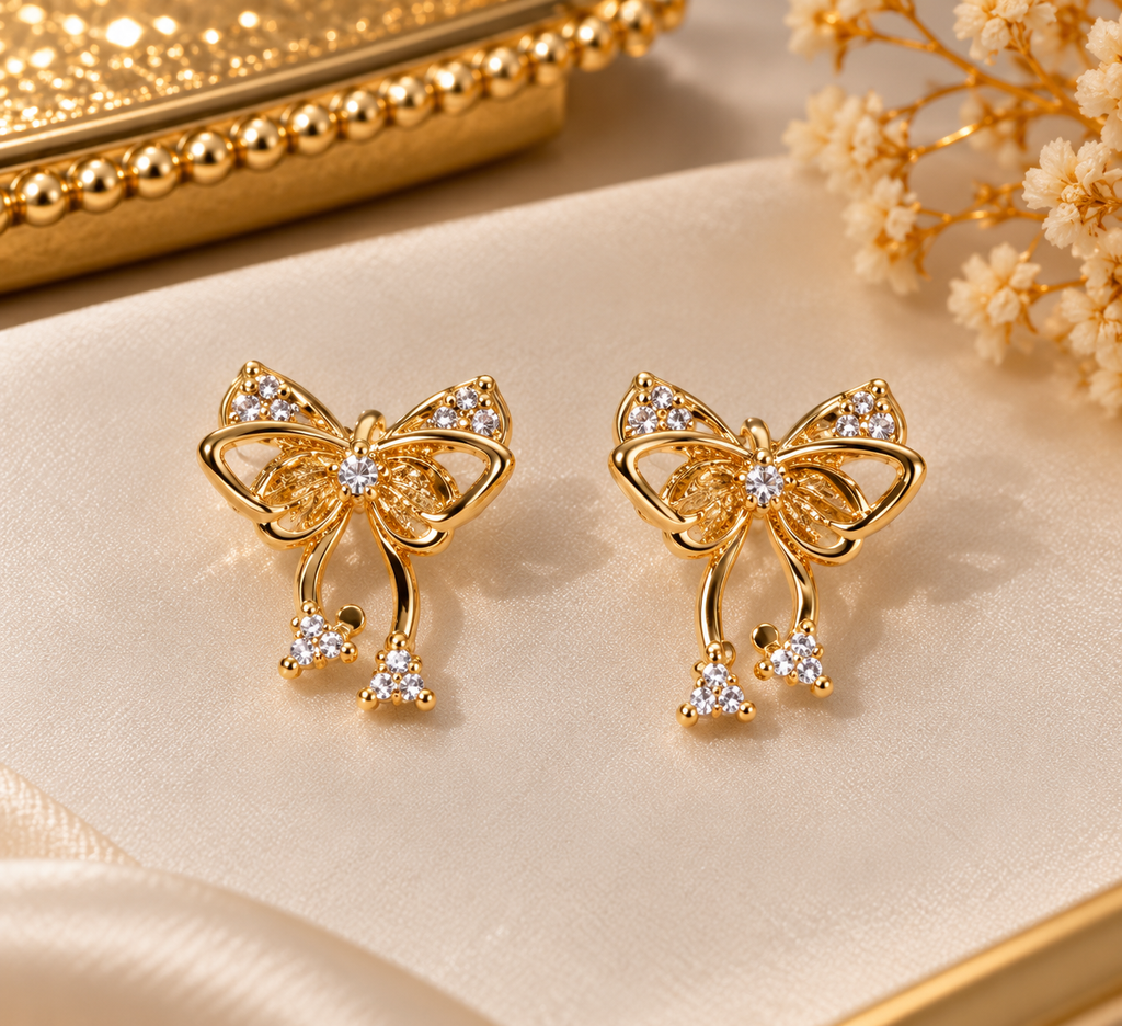 Elegant Gold-Color Bow Design Earrings