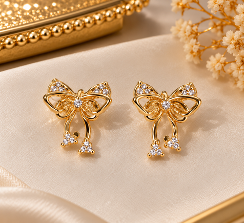 Elegant Gold-Color Bow Design Earrings