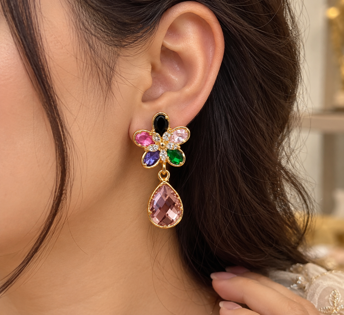 Premium Multicolour Floral Drop Earrings
