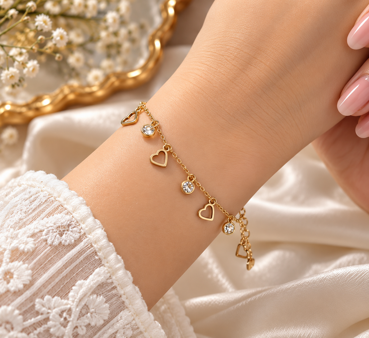 Premium Golden Heart & Sparkle Bracelet