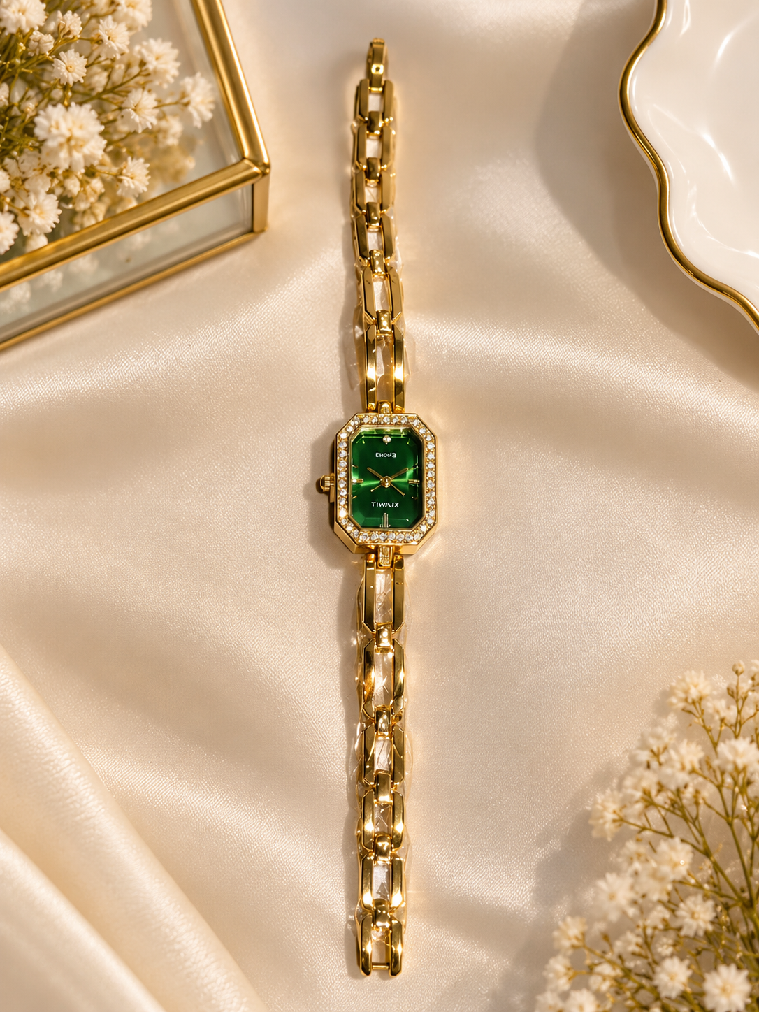 Premium  Gold-Colour Green Dial Bracelet Watch