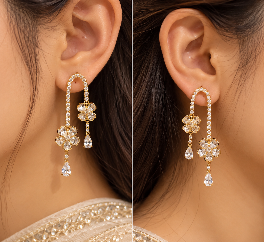 Premium Floral Crystal Drop Earrings