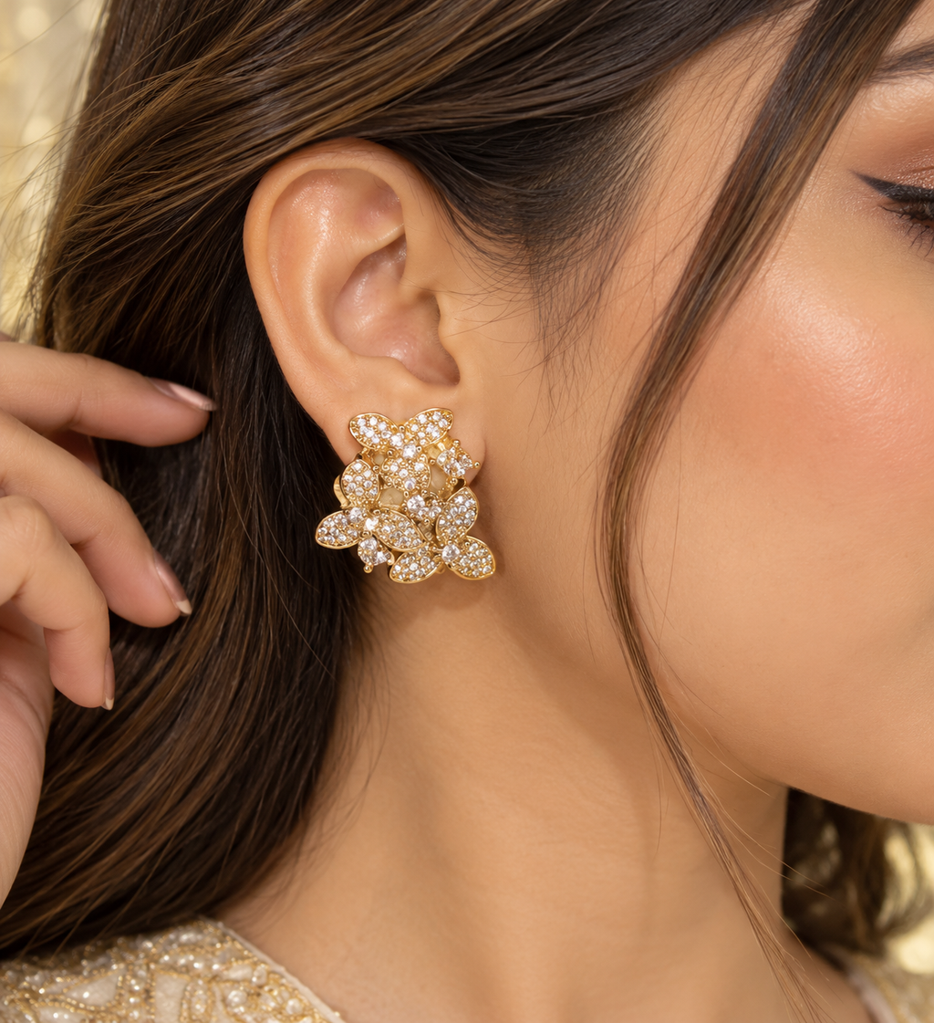 Premium Gold Floral Cluster Earrings