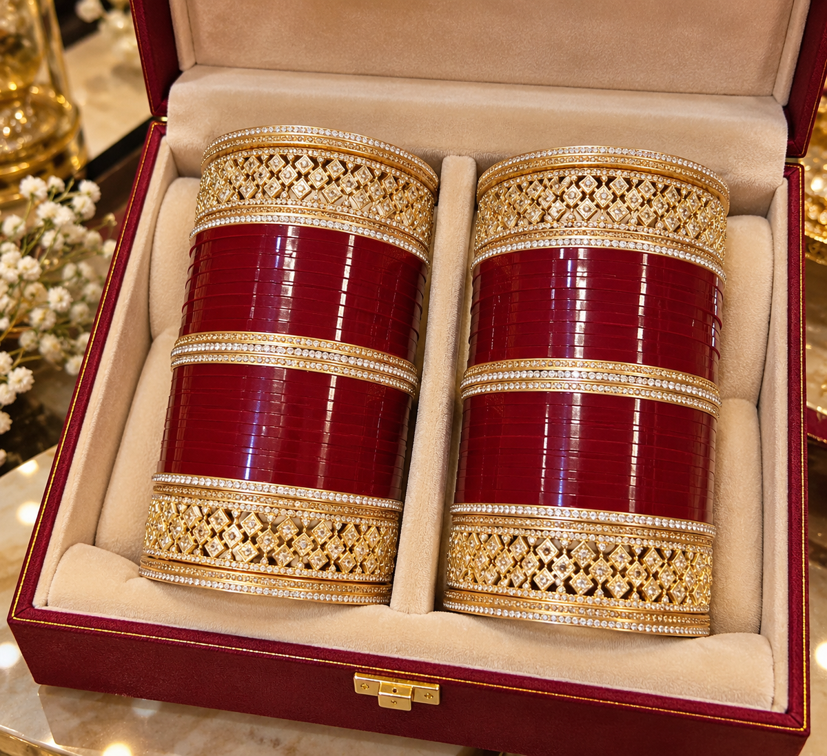 Maroon Chura with Golden stones