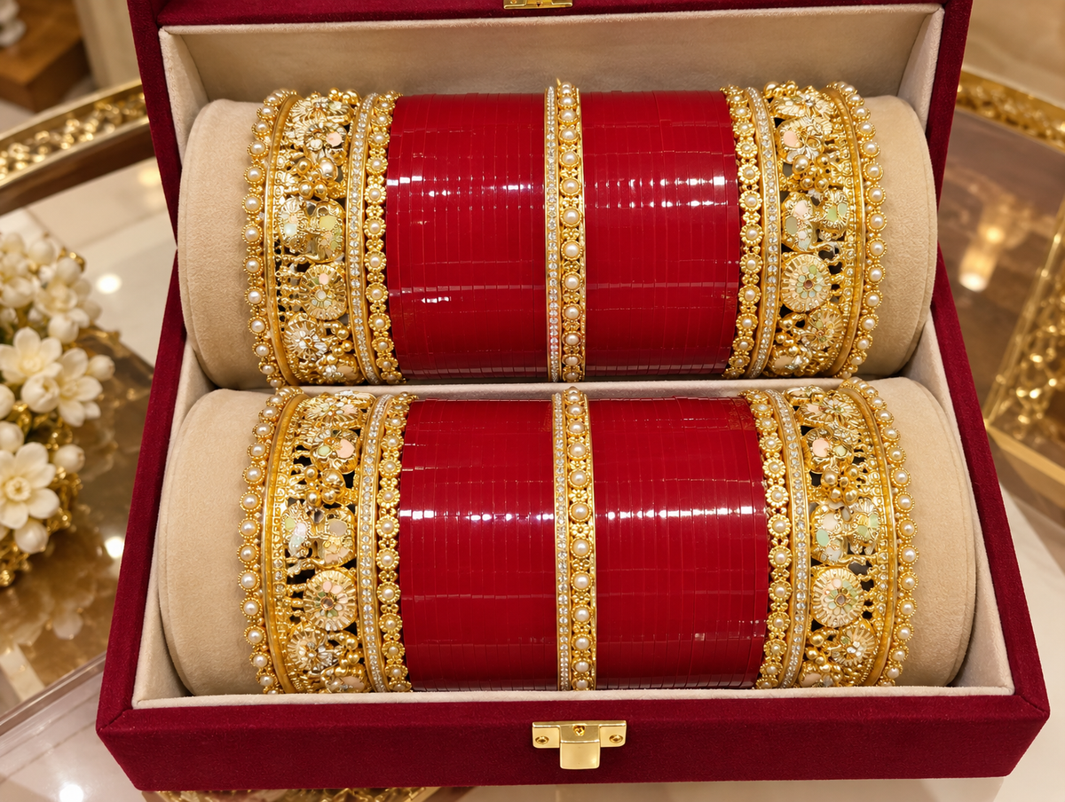 Maroon Bridal  Chura with Kashmiri look