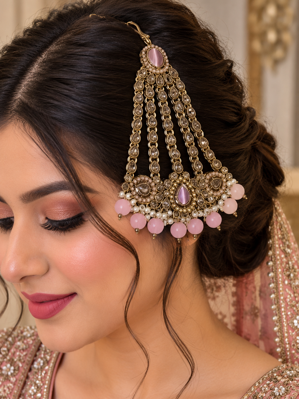 Premium Pink Stone Passa - Antique Gold Collection