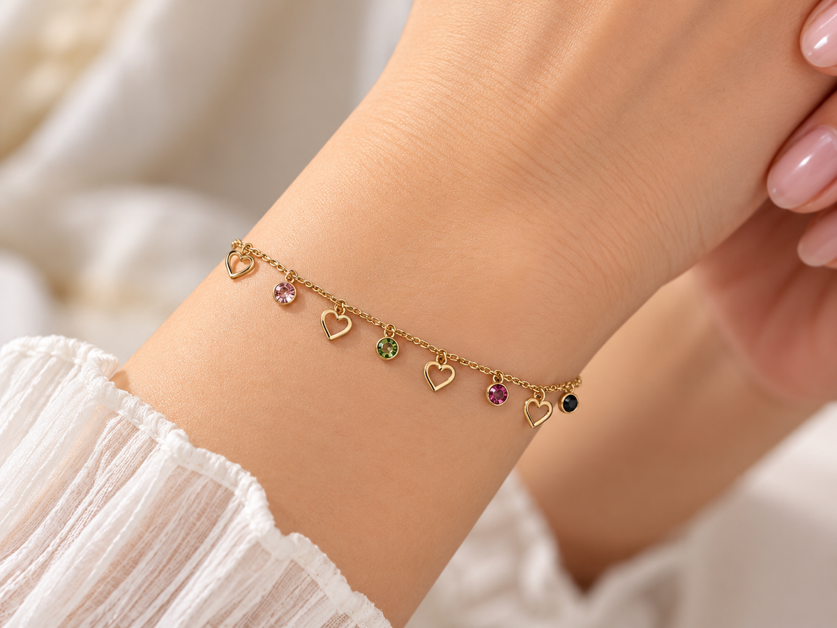 Premium Multicolor Heart Charm Bracelet - Elegant Everyday Collection