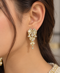 Elegant Gold-Colour Floral Crystal Earrings
