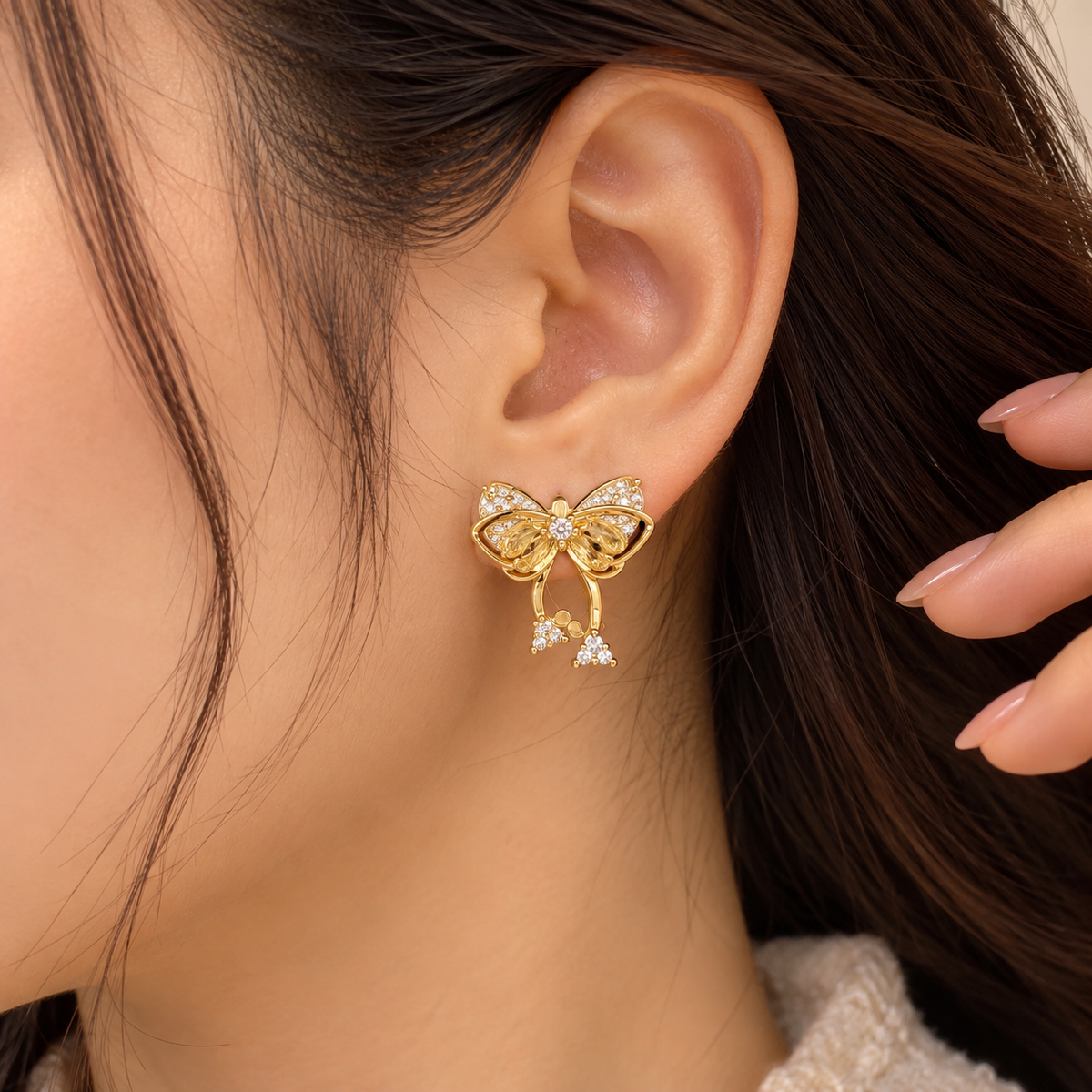 Elegant Gold-Color Bow Design Earrings