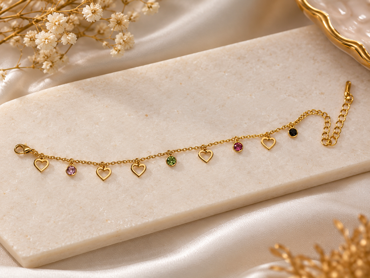 Premium Multicolor Heart Charm Bracelet - Elegant Everyday Collection
