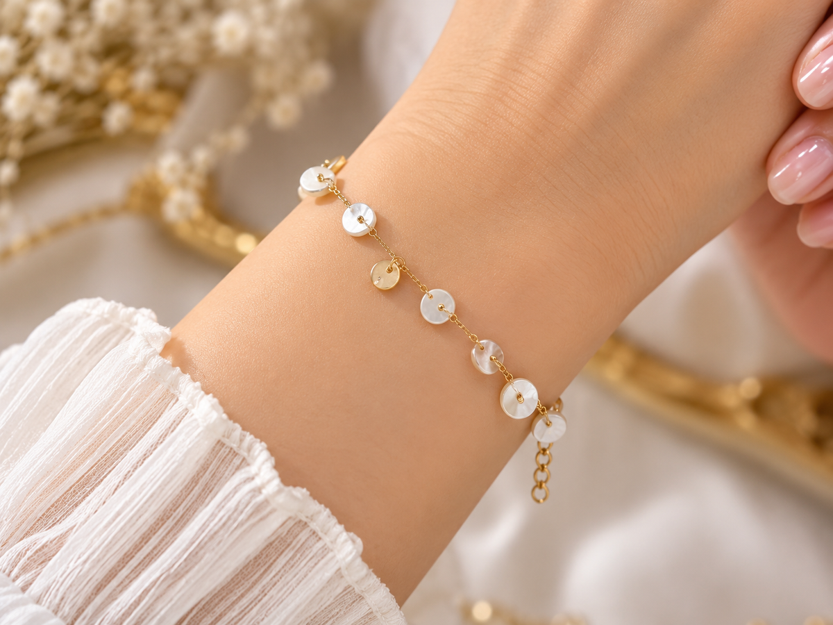 Premium Mother-of-Pearl Golden Chain Bracelet
