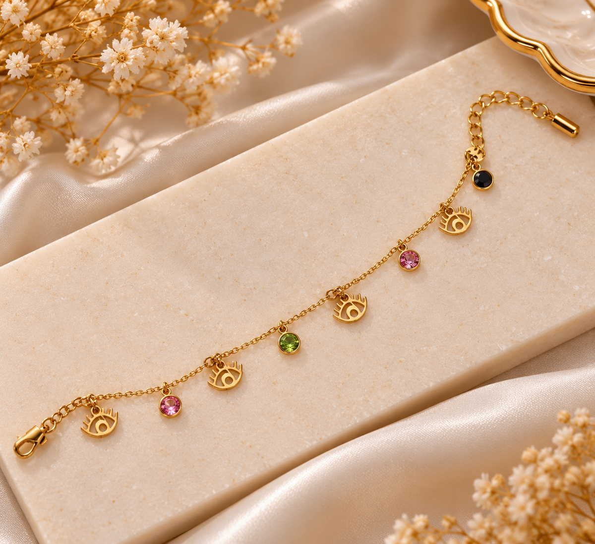Premium Golden Evil Eye Charm Bracelet - Multicolour Collection