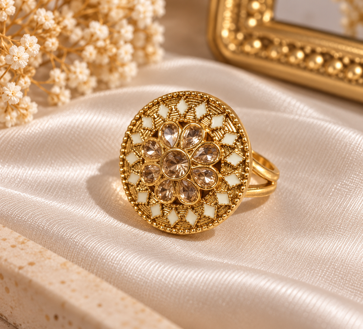 Premium Golden Floral Statement Ring