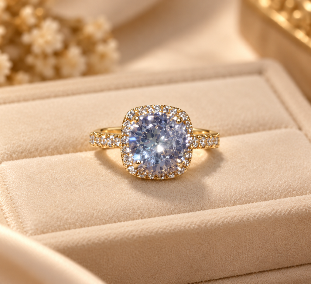 Premium Golden Halo Solitaire-Ring Timeless Elegance