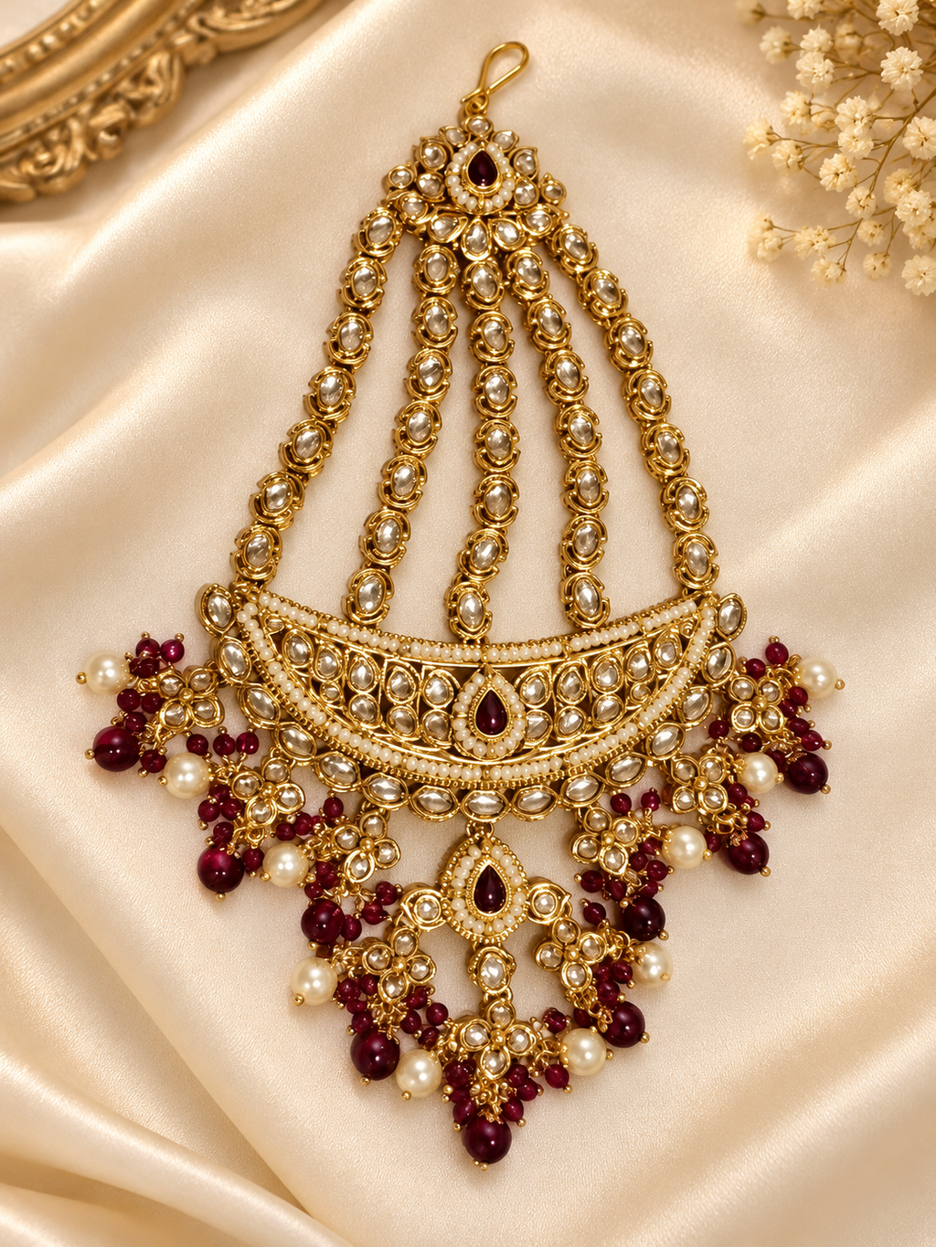 Premium Bridal Kundan Passa - Royal Maroon Collection